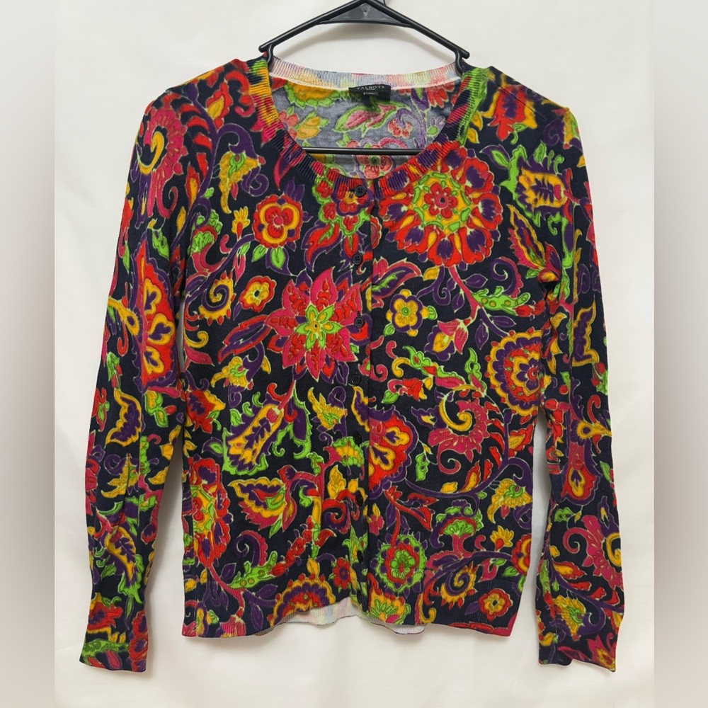 Talbots Floral Cotton Blend Cardigan Size Small Petite